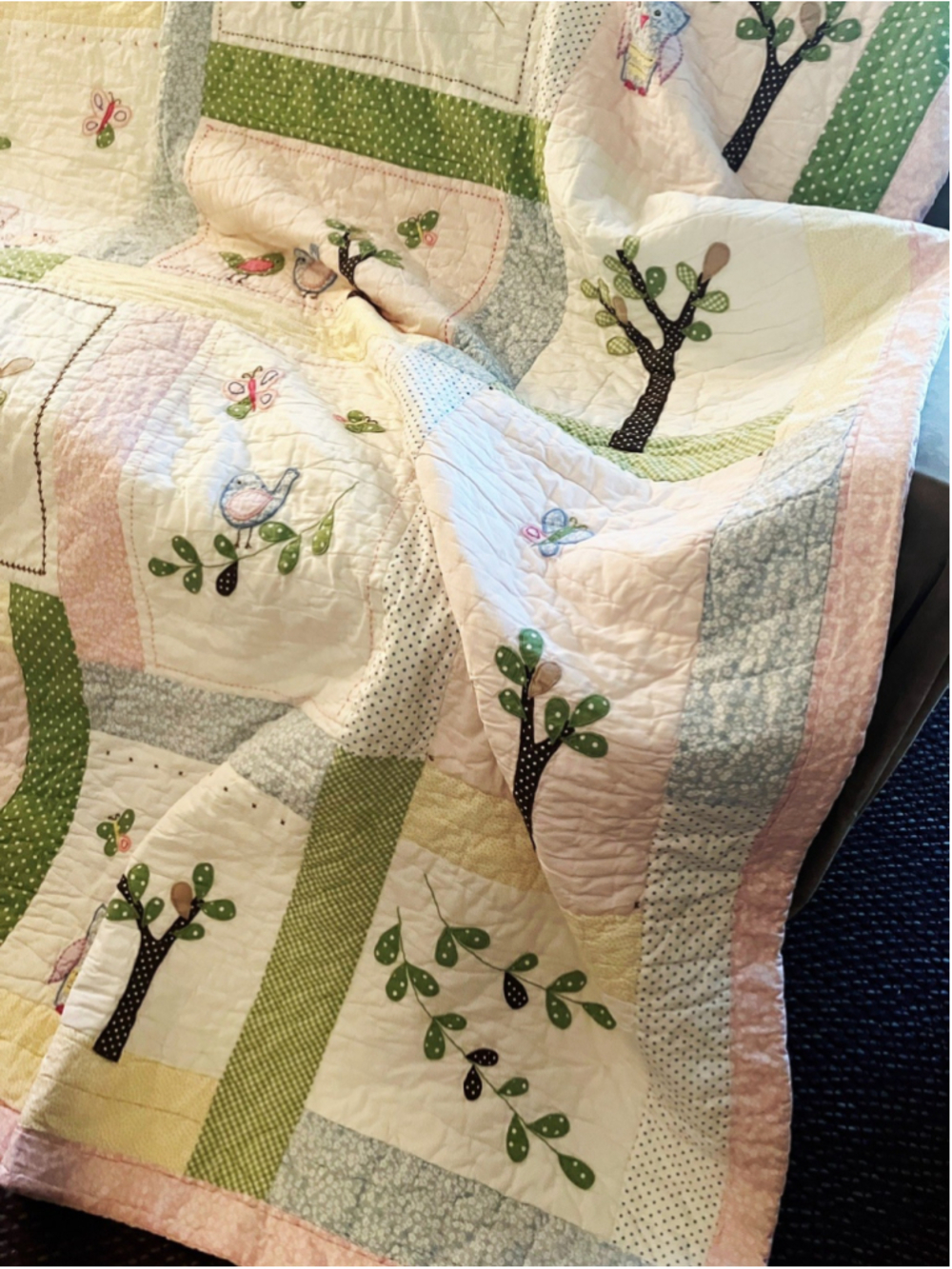 Pottery Barn Kids Hayley Collection Floral Owl Butterflies Patchwork FULL Quilt